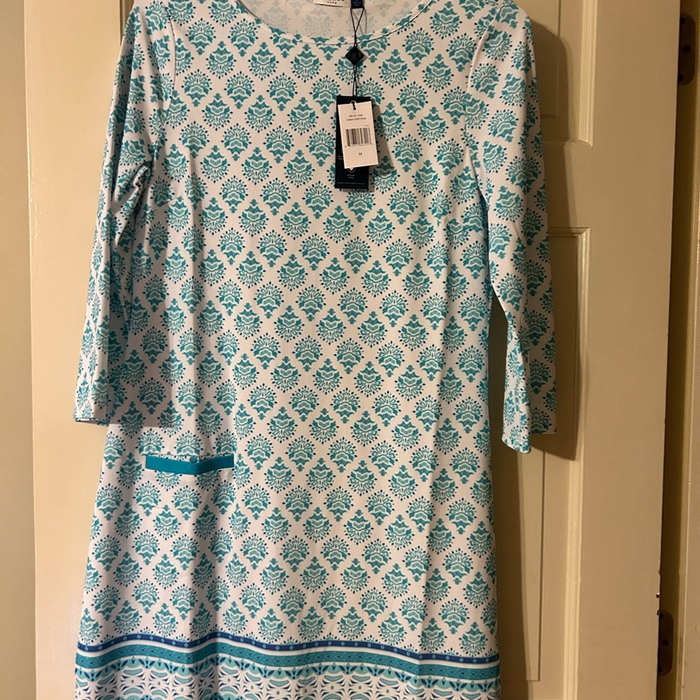 Cabana Life Teal and White Shift Dress